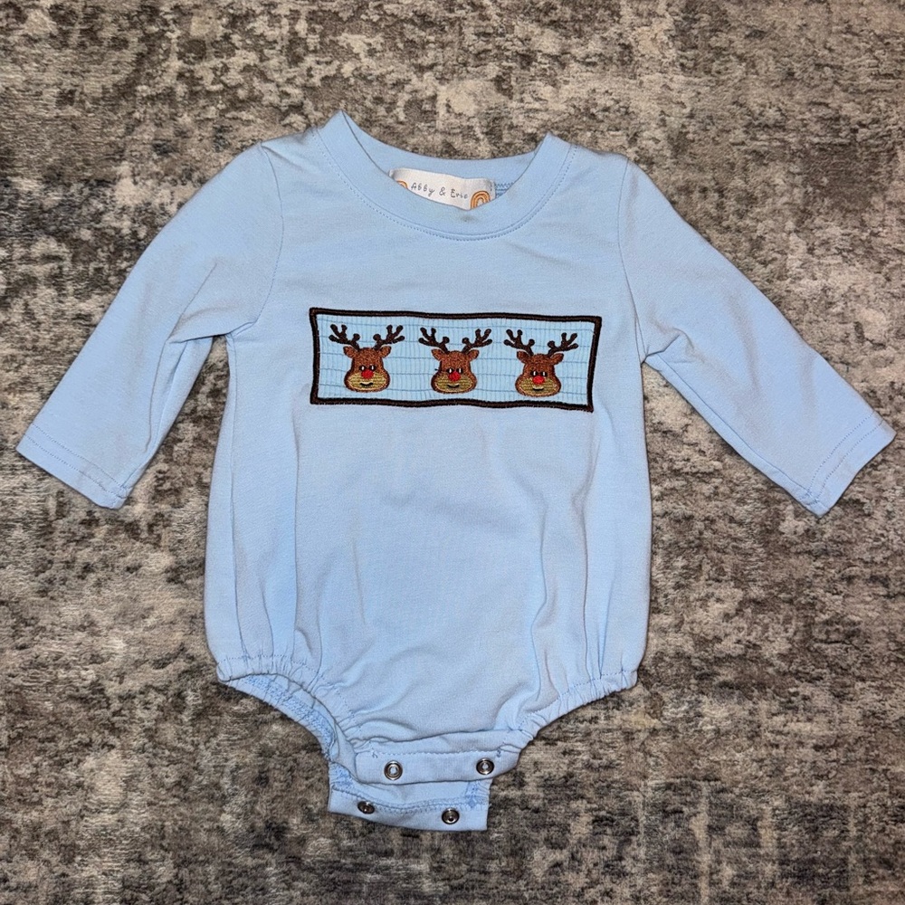 Reindeer Baby Onesie - Light Blue
